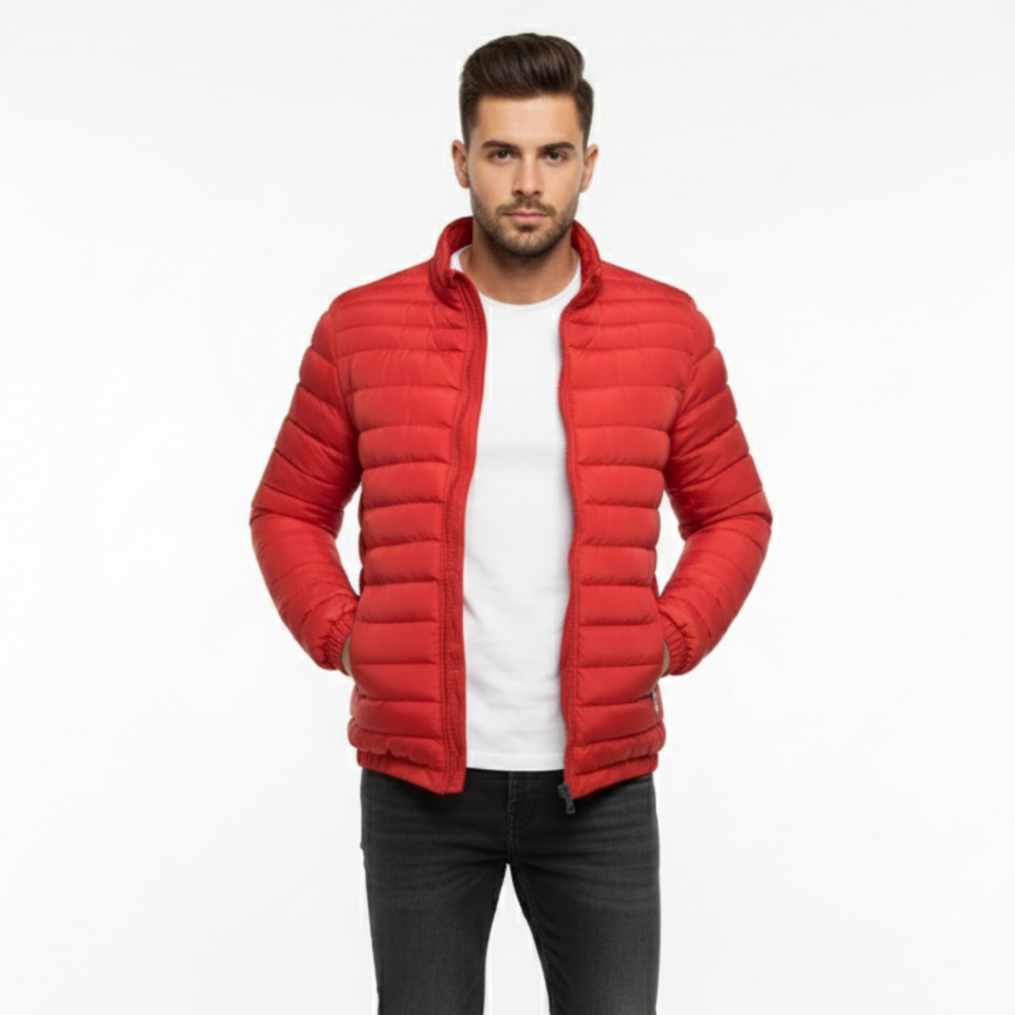 Crimson Core Puffer Jacket | Modern Streetwear Winterwear