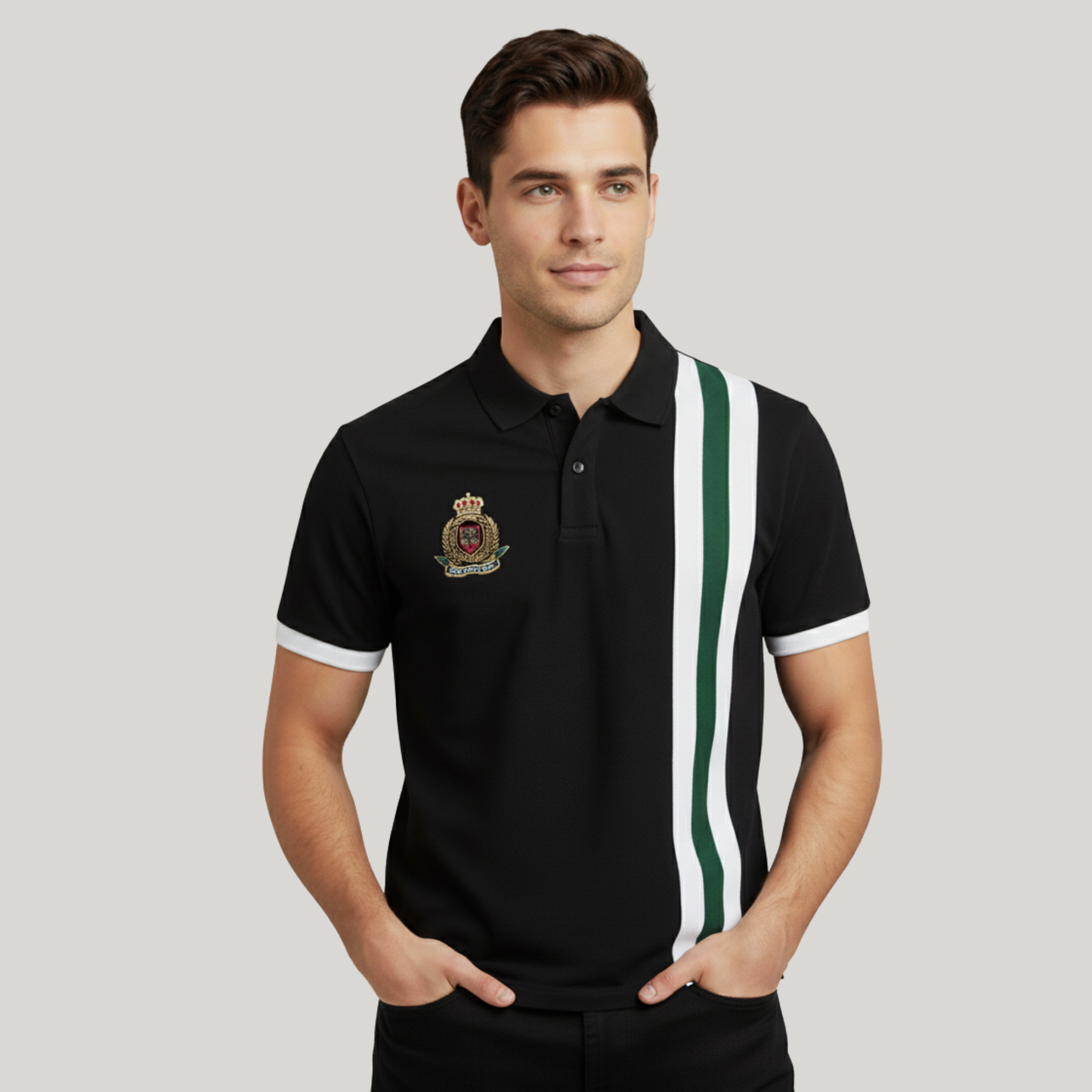 Regal Stripe Embroidered Polo