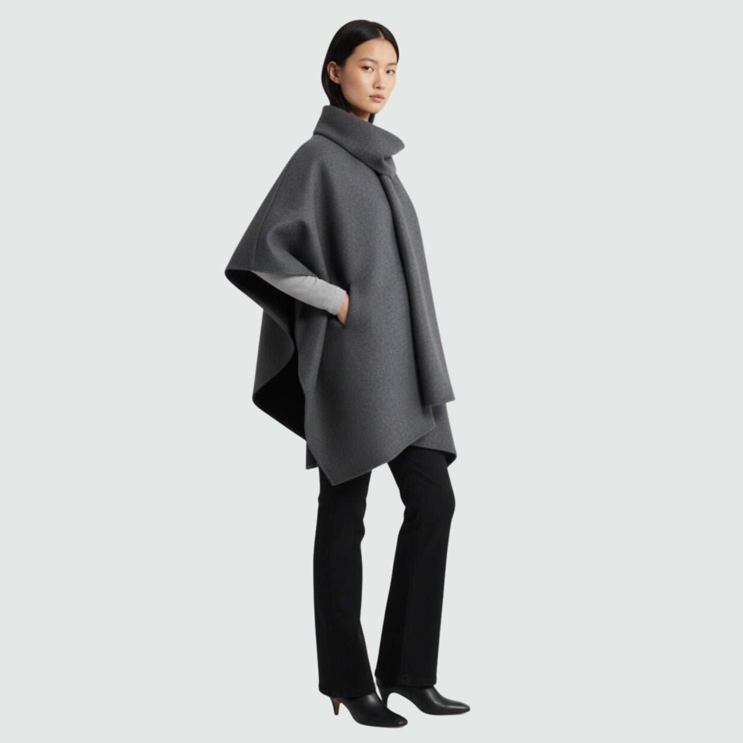 Doubleface Ruana with Attached Scarf