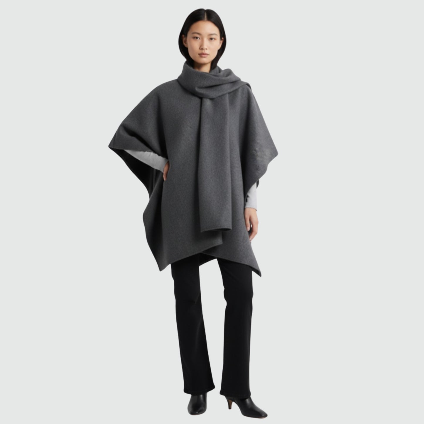 Doubleface Ruana with Attached Scarf